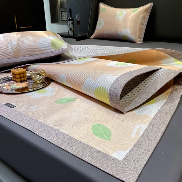 91家纺网 家纺一手货源 找家纺 安哆啦 2022新款600D加厚冰丝凉席 小橙花