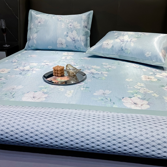 91家纺网 家纺一手货源 找家纺 安哆啦 2022新款600D加厚冰丝凉席 银莲蓝