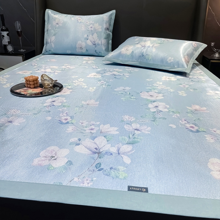 91家纺网 家纺一手货源 找家纺 安哆啦 2022新款600D加厚冰丝凉席 银莲蓝