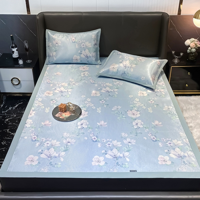 91家纺网 家纺一手货源 找家纺 安哆啦 2022新款600D加厚冰丝凉席 银莲蓝