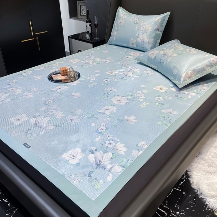 91家纺网 家纺一手货源 找家纺 安哆啦 2022新款600D加厚冰丝凉席 银莲蓝