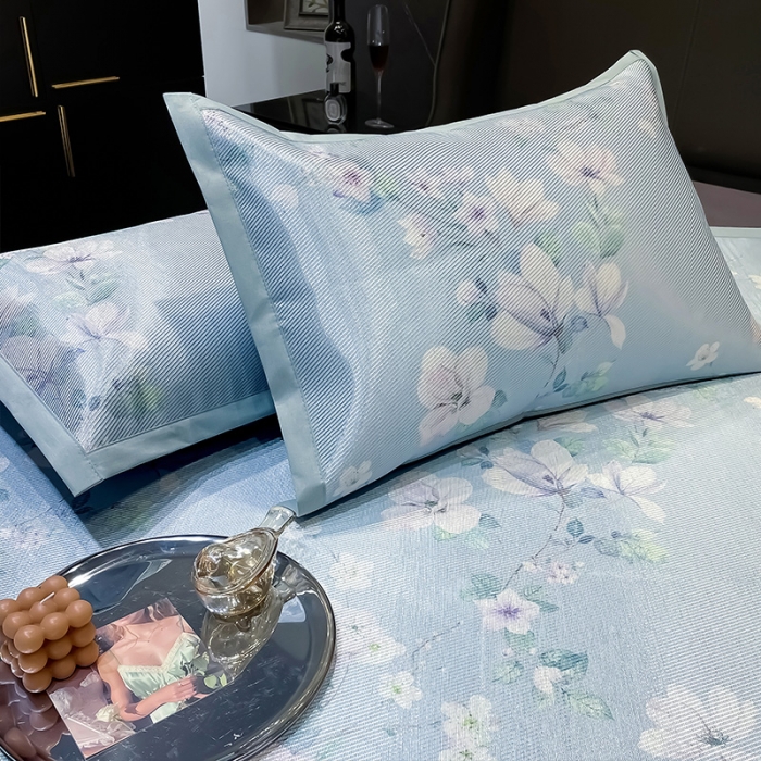 91家纺网 家纺一手货源 找家纺 安哆啦 2022新款600D加厚冰丝凉席 银莲蓝