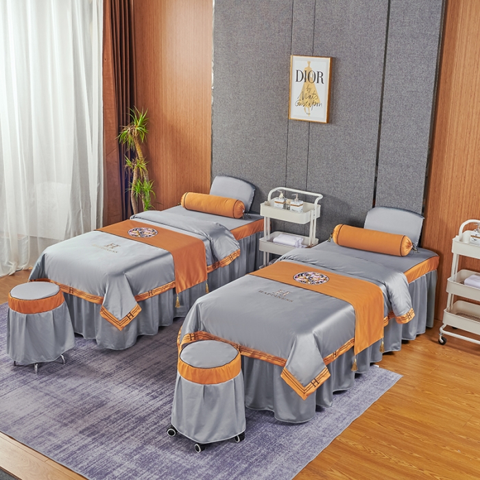 91家纺网 家纺一手货源 找家纺 不打烊家纺 2022新款欧洲尼美容床罩系列套件春意盎然-灰色