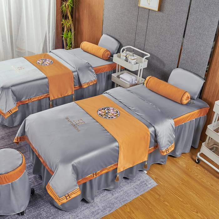 91家纺网 家纺一手货源 找家纺 不打烊家纺 2022新款欧洲尼美容床罩系列套件春意盎然-灰色