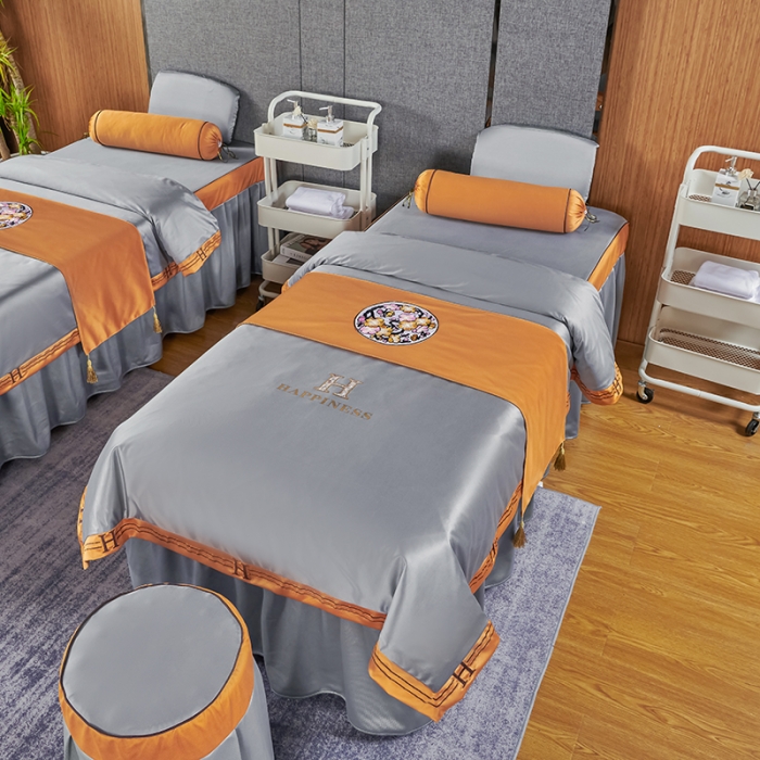 91家纺网 家纺一手货源 找家纺 不打烊家纺 2022新款欧洲尼美容床罩系列套件春意盎然-灰色