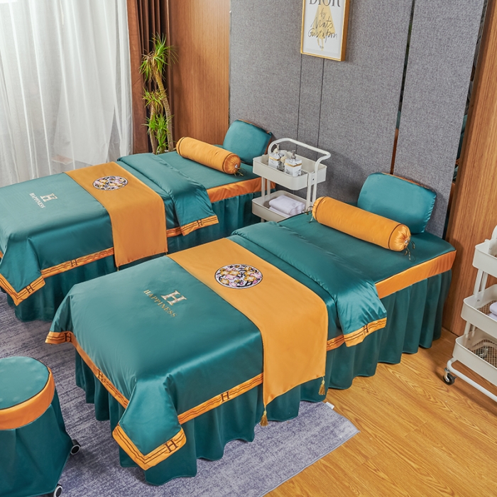 91家纺网 家纺一手货源 找家纺 不打烊家纺 2022欧洲尼美容床罩系列套件 春意盎然-孔雀蓝