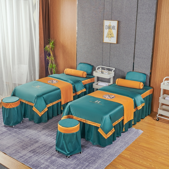 91家纺网 家纺一手货源 找家纺 不打烊家纺 2022欧洲尼美容床罩系列套件 春意盎然-孔雀蓝