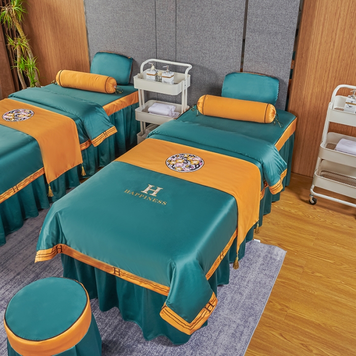 91家纺网 家纺一手货源 找家纺 不打烊家纺 2022欧洲尼美容床罩系列套件 春意盎然-孔雀蓝