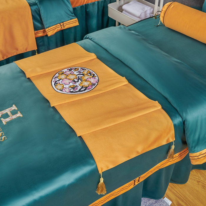 91家纺网 家纺一手货源 找家纺 不打烊家纺 2022欧洲尼美容床罩系列套件 春意盎然-孔雀蓝