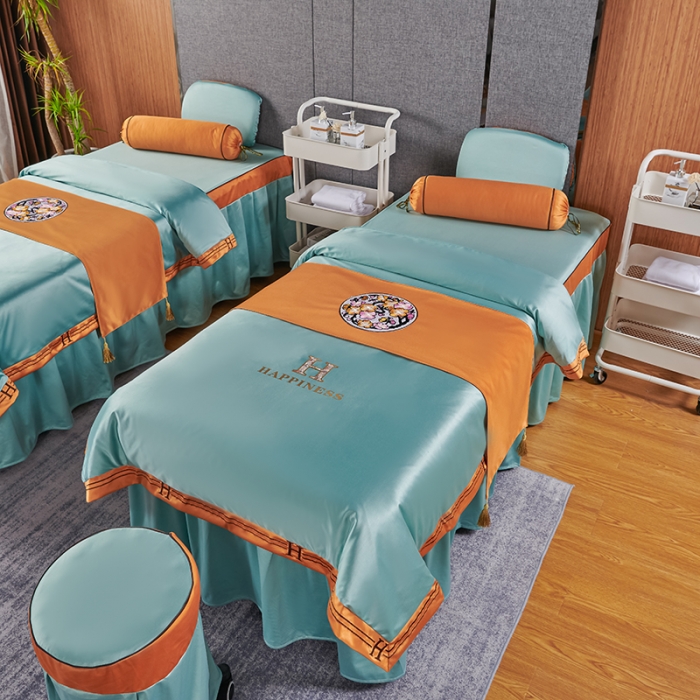 91家纺网 家纺一手货源 找家纺 不打烊家纺 2022欧洲尼美容床罩系列套件 春意盎然-浅绿色