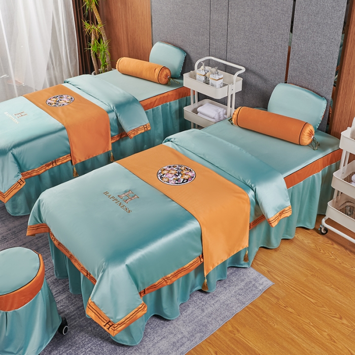 91家纺网 家纺一手货源 找家纺 不打烊家纺 2022欧洲尼美容床罩系列套件 春意盎然-浅绿色