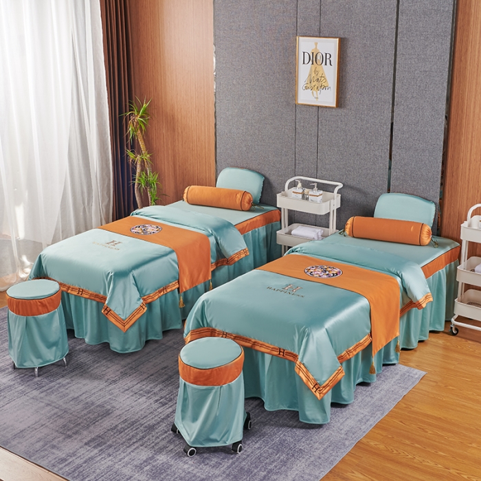 91家纺网 家纺一手货源 找家纺 不打烊家纺 2022欧洲尼美容床罩系列套件 春意盎然-浅绿色