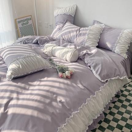 91家纺网 家纺一手货源 找家纺 （总）花伞 2022直播新款法式花边褶皱工艺款四件套-露娜