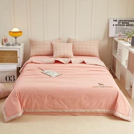 91家纺网 家纺一手货源 找家纺 翰轩 2022新款A类全棉色织水洗棉绣花大豆夏被四件套夏凉被 都市风尚