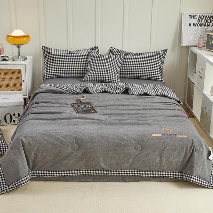 91家纺网 家纺一手货源 找家纺 翰轩 2022新款A类全棉色织水洗棉绣花大豆夏被四件套夏凉被 格调