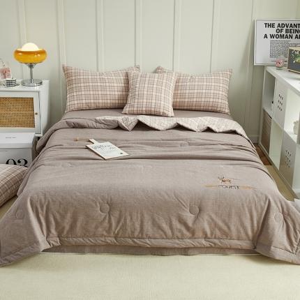 91家纺网 家纺一手货源 找家纺 翰轩 2022新款A类全棉色织水洗棉绣花大豆夏被四件套夏凉被 加州格