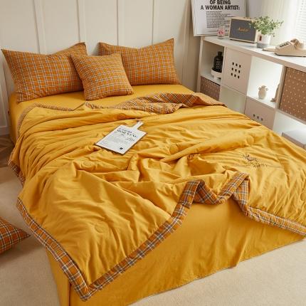 91家纺网 家纺一手货源 找家纺 翰轩 2022新款A类全棉色织水洗棉绣花大豆夏被四件套夏凉被 卡罗