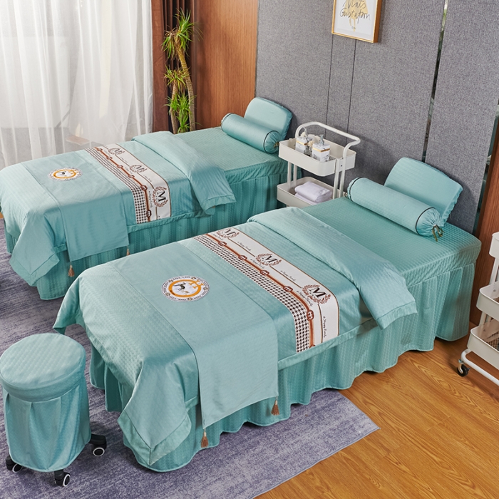 91家纺网 家纺一手货源 找家纺 不打烊家纺2022新款焕彩尼美容床罩系列套件如约而至-浅绿色
