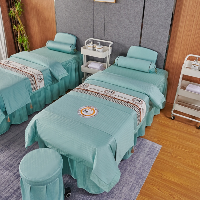 91家纺网 家纺一手货源 找家纺 不打烊家纺2022新款焕彩尼美容床罩系列套件如约而至-浅绿色