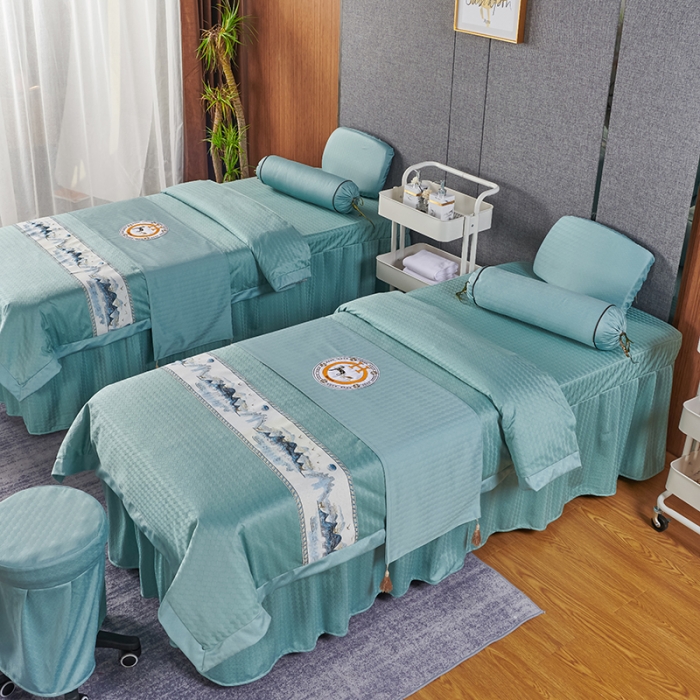 91家纺网 家纺一手货源 找家纺 不打烊家纺 2022焕彩尼美容床罩系列套件 山清水秀-浅绿色