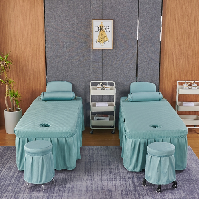 91家纺网 家纺一手货源 找家纺 不打烊家纺 2022焕彩尼美容床罩系列套件 山清水秀-浅绿色