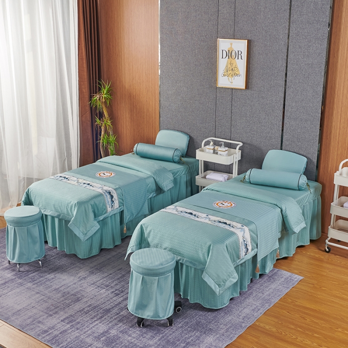 91家纺网 家纺一手货源 找家纺 不打烊家纺 2022焕彩尼美容床罩系列套件 山清水秀-浅绿色