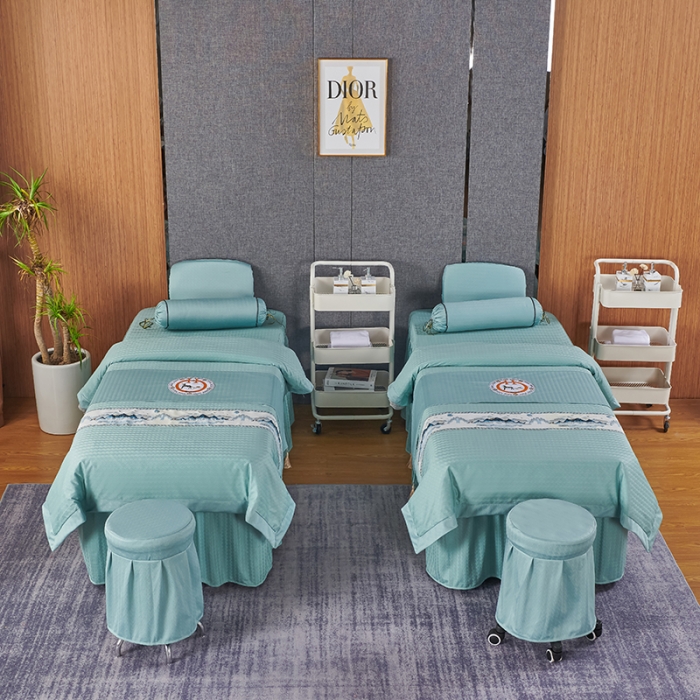 91家纺网 家纺一手货源 找家纺 不打烊家纺 2022焕彩尼美容床罩系列套件 山清水秀-浅绿色