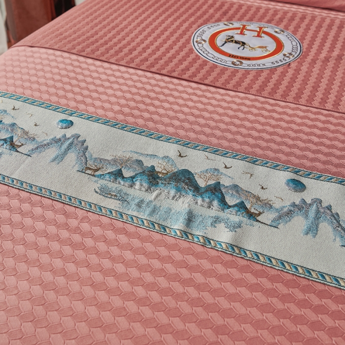 91家纺网 家纺一手货源 找家纺 不打烊家纺 2022新款焕彩尼美容床罩系列套件山清水秀-玉色