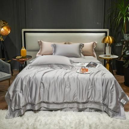 91家纺网 家纺一手货源 找家纺 （总）2023 LF60支纯色镂空边大豆纤维天丝夏被四件套