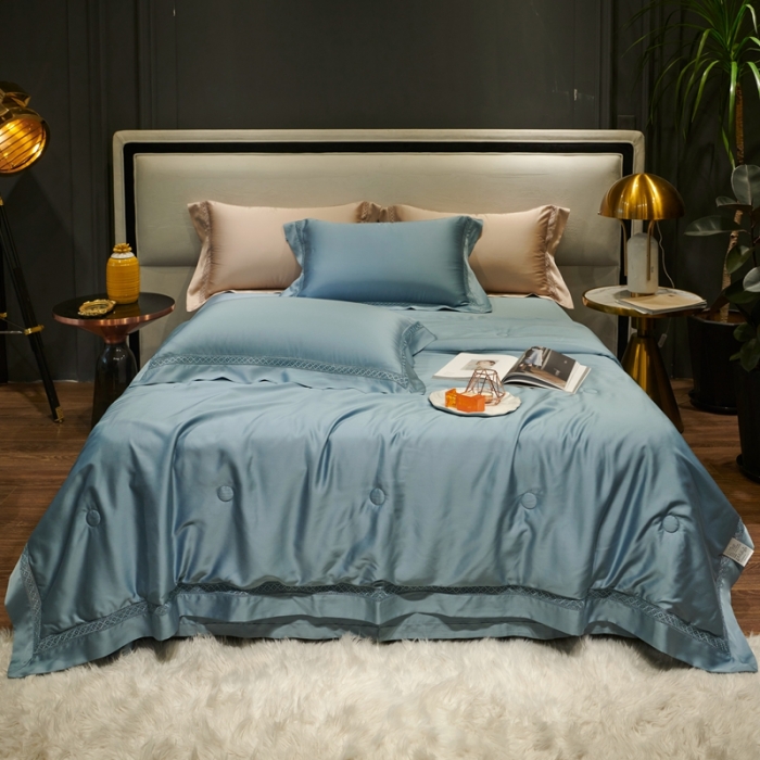 91家纺网 家纺一手货源 找家纺 榻尚 2023新款TS-天丝夏被四件套系列-柏曼系列 黛蓝
