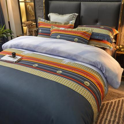 富之航 2023大版数码印花亚棉磨毛四件套 金钱豹灰色