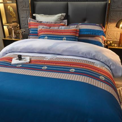 91家纺网 家纺一手货源 找家纺 富之航 2023大版数码印花亚棉磨毛四件套 金钱豹蓝色