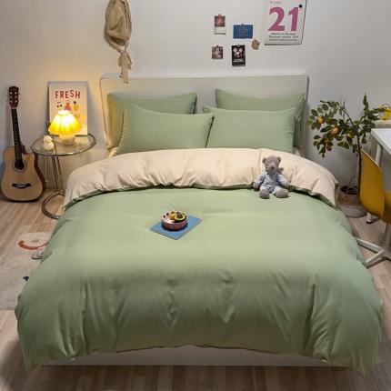 91家纺网 家纺一手货源 找家纺 (总)同田 2023新纯色拼色水洗棉四件套三件套