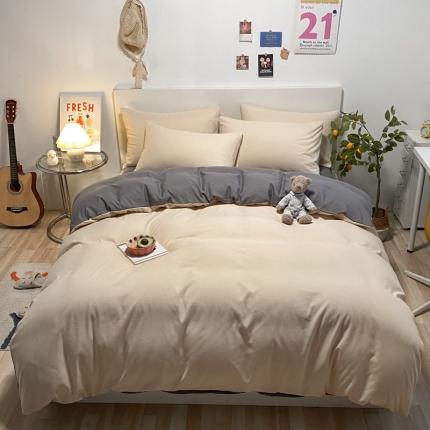 91家纺网 家纺一手货源 找家纺 (总)同田 2023新纯色拼色水洗棉四件套三件套