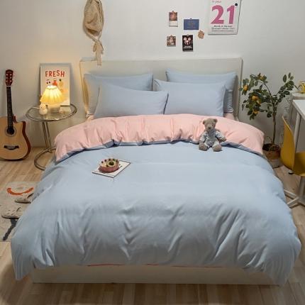 91家纺网 家纺一手货源 找家纺 (总)同田 2023新纯色拼色水洗棉四件套三件套