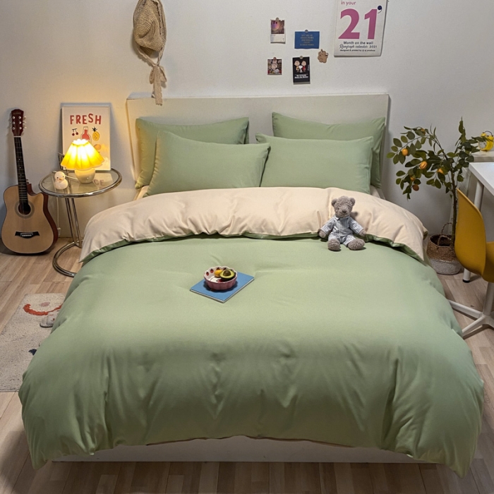 91家纺网 家纺一手货源 找家纺 (总)同田 2023新纯色拼色水洗棉四件套三件套