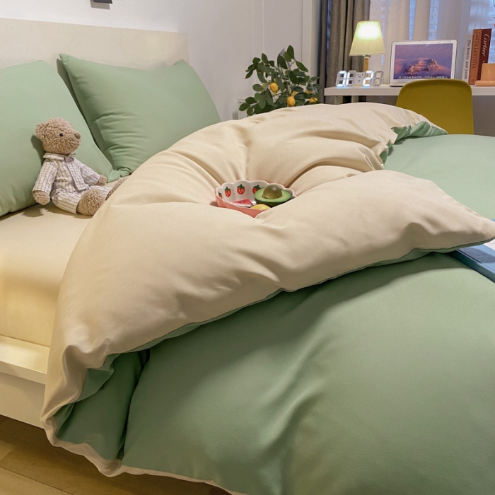 91家纺网 家纺一手货源 找家纺 (总)同田 2023新纯色拼色水洗棉四件套三件套