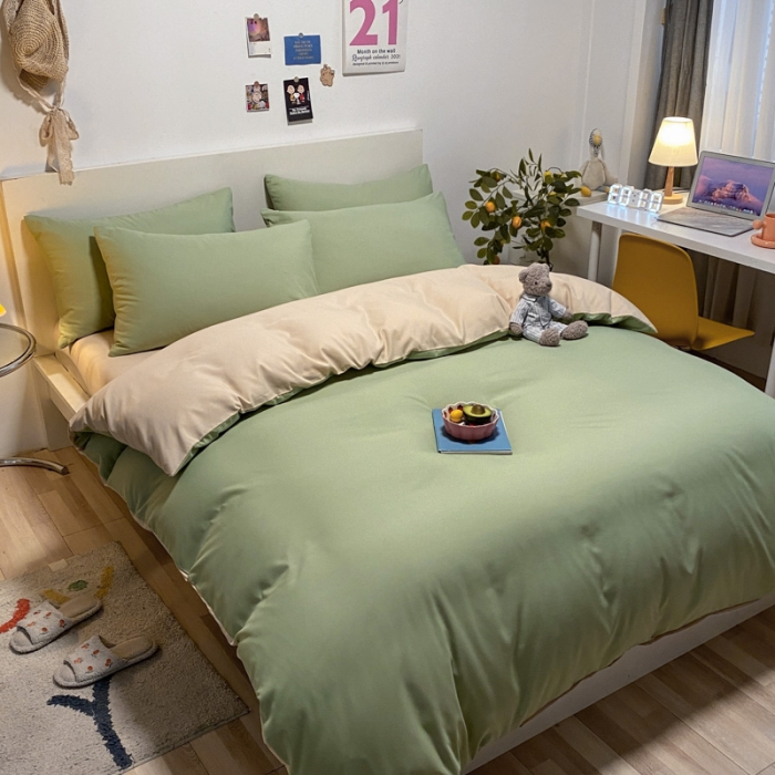 91家纺网 家纺一手货源 找家纺 (总)同田 2023新纯色拼色水洗棉四件套三件套