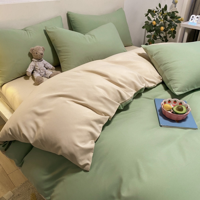 91家纺网 家纺一手货源 找家纺 (总)同田 2023新纯色拼色水洗棉四件套三件套