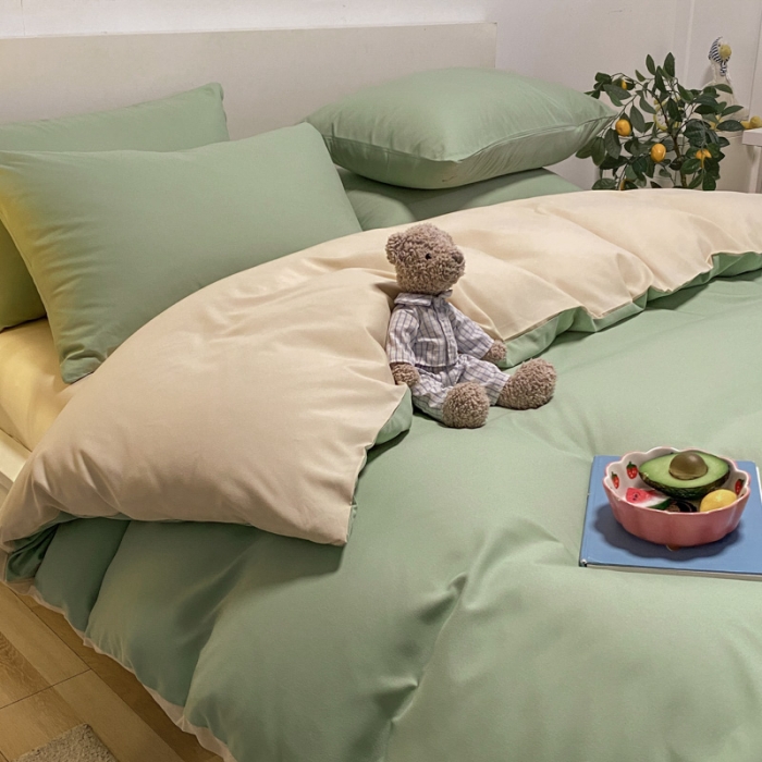 91家纺网 家纺一手货源 找家纺 (总)同田 2023新纯色拼色水洗棉四件套三件套