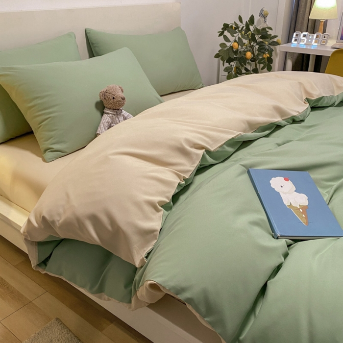 91家纺网 家纺一手货源 找家纺 (总)同田 2023新纯色拼色水洗棉四件套三件套