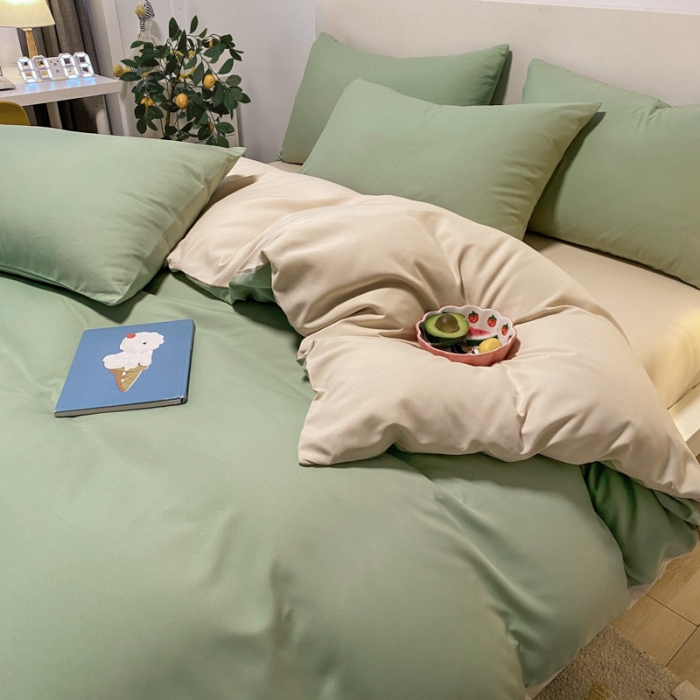 91家纺网 家纺一手货源 找家纺 (总)同田 2023新纯色拼色水洗棉四件套三件套