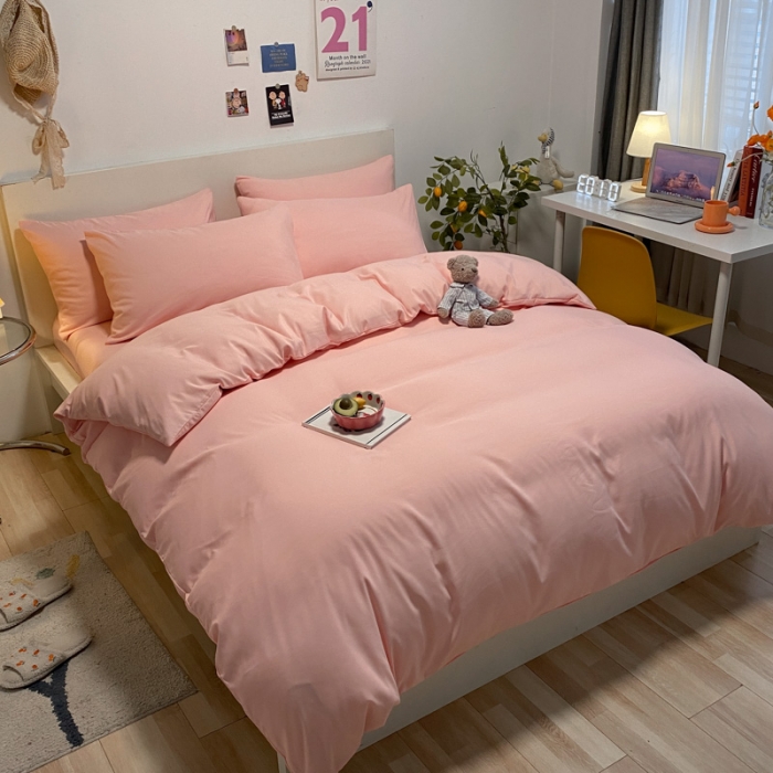 91家纺网 家纺一手货源 找家纺 同田 2023新纯色拼色水洗棉四件套三件套 粉玉