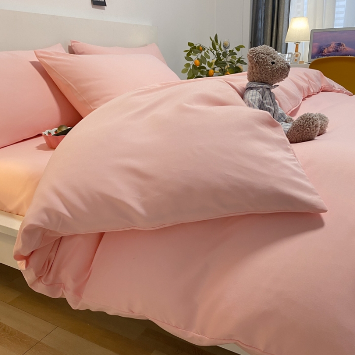 91家纺网 家纺一手货源 找家纺 同田 2023新纯色拼色水洗棉四件套三件套 粉玉