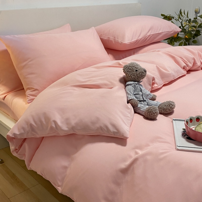 91家纺网 家纺一手货源 找家纺 同田 2023新纯色拼色水洗棉四件套三件套 粉玉