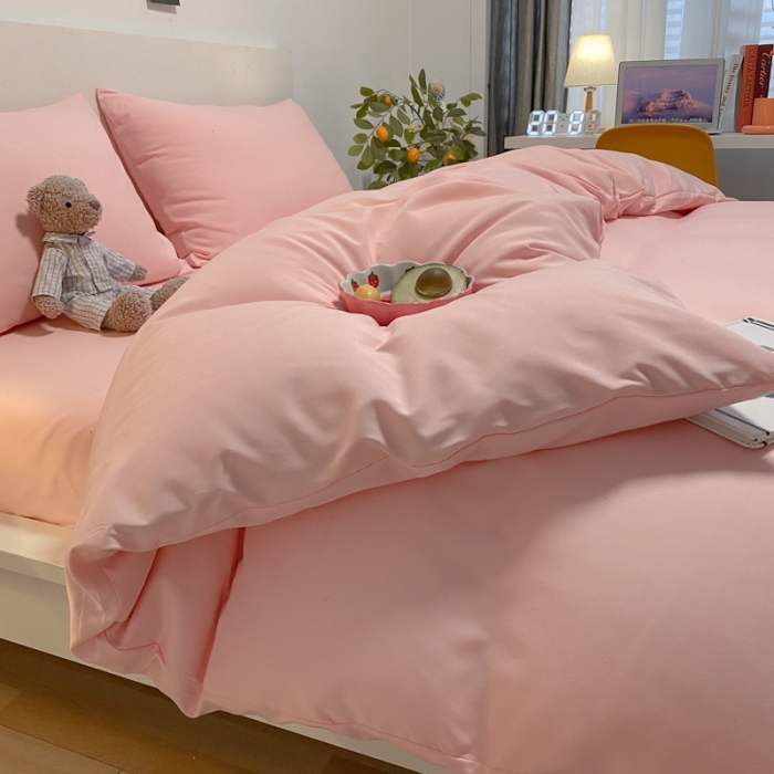 91家纺网 家纺一手货源 找家纺 同田 2023新纯色拼色水洗棉四件套三件套 粉玉