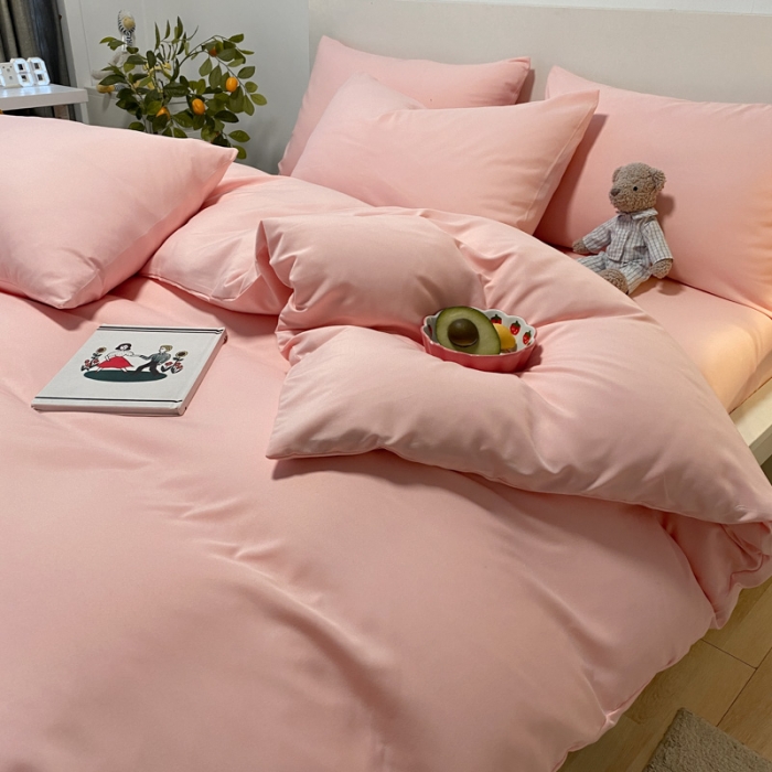 91家纺网 家纺一手货源 找家纺 同田 2023新纯色拼色水洗棉四件套三件套 粉玉