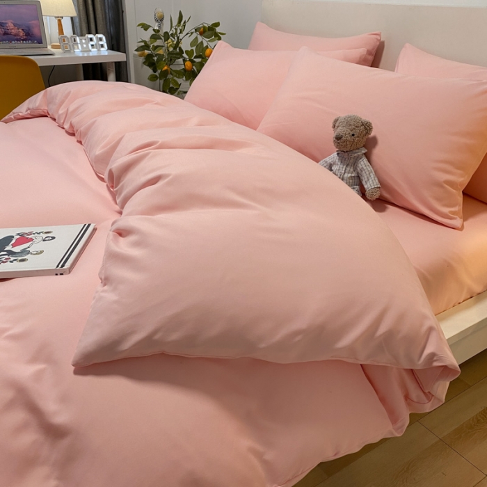 91家纺网 家纺一手货源 找家纺 同田 2023新纯色拼色水洗棉四件套三件套 粉玉