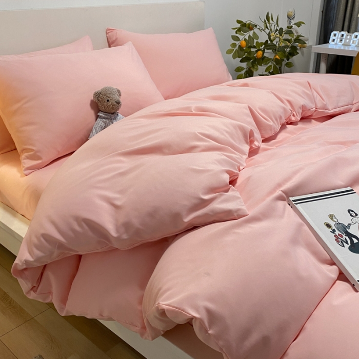 91家纺网 家纺一手货源 找家纺 同田 2023新纯色拼色水洗棉四件套三件套 粉玉