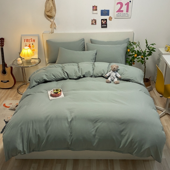 91家纺网 家纺一手货源 找家纺 同田 2023新纯色拼色水洗棉四件套三件套 果绿